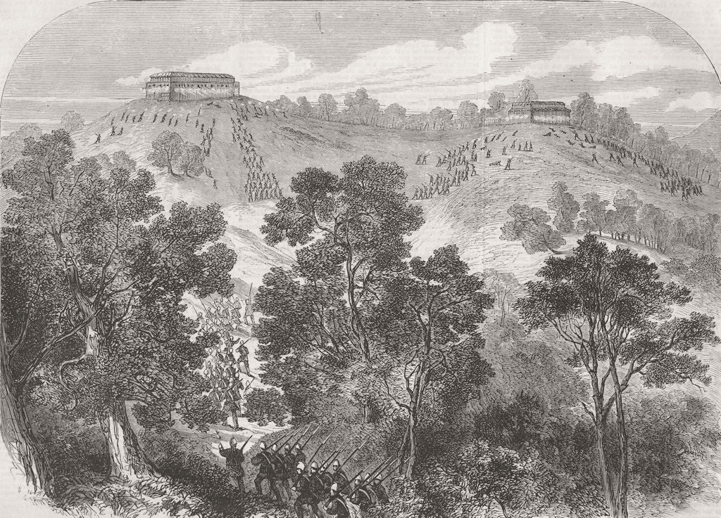 BHUTAN. Duar War. Storming the stockade of DewAngiri 1865 old antique print